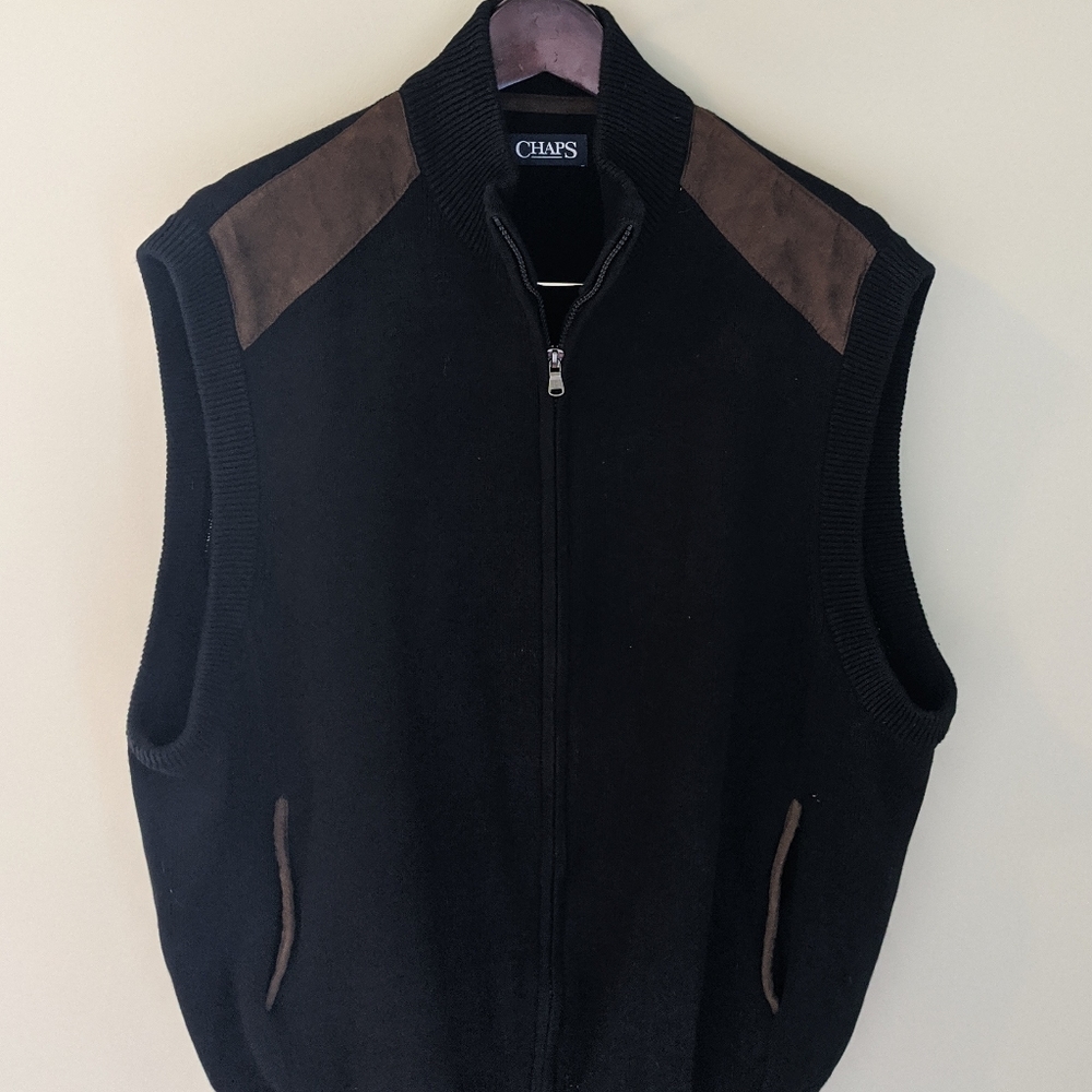 Chaps men's XLT zip suede shoulder sweater vest